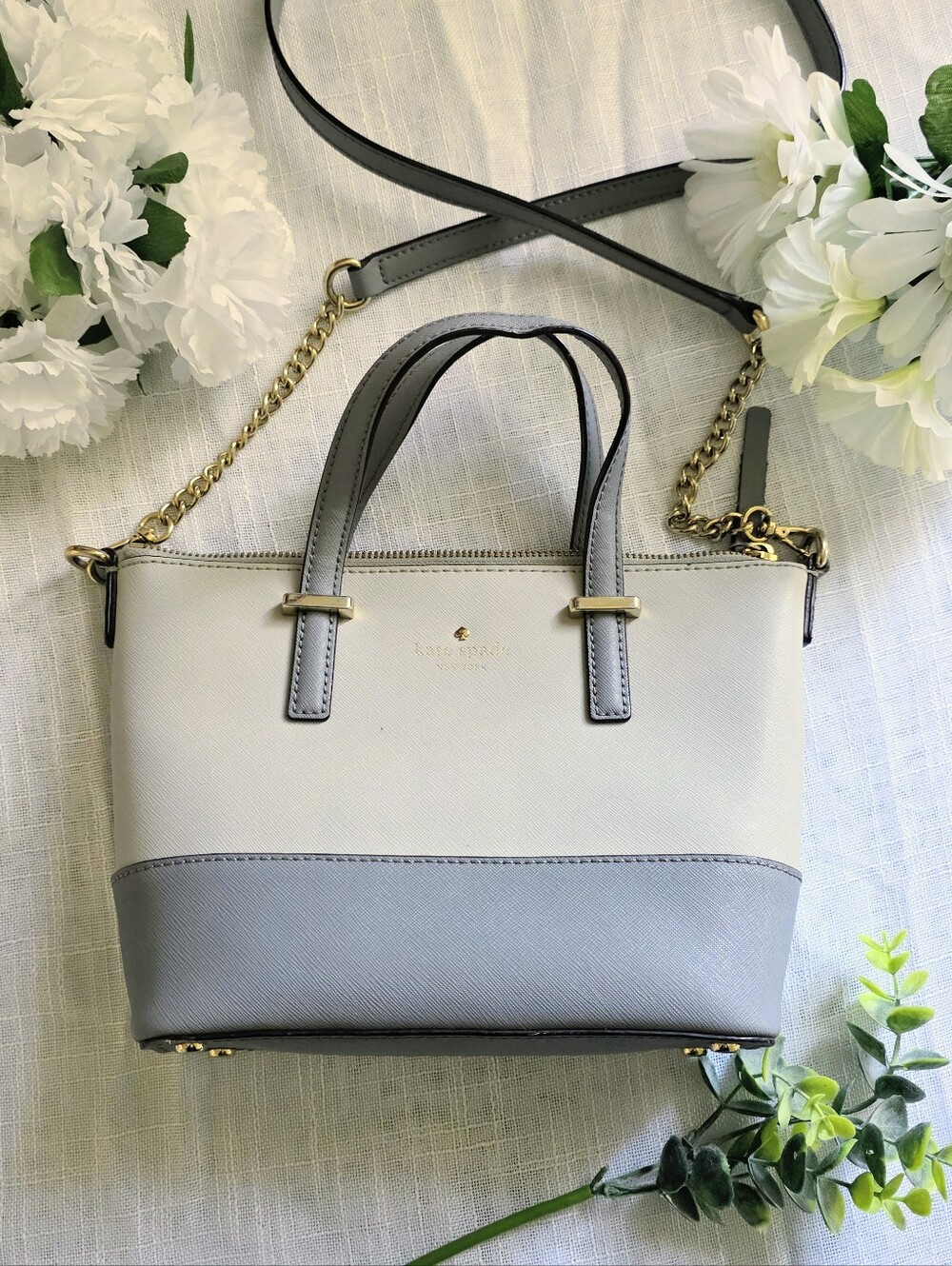 *Kate Spade* Two-Tone Gray and Blue Convertible Leather Croasbody Bag